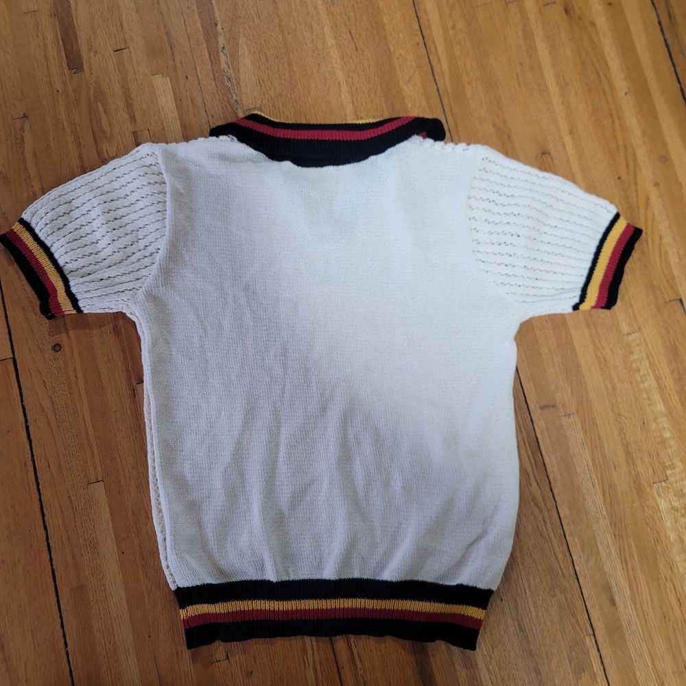 MANFINITY Men's Knit Short Sleeve Sweater White Black Red Yellow Size M Retro - Picture 2 of 3